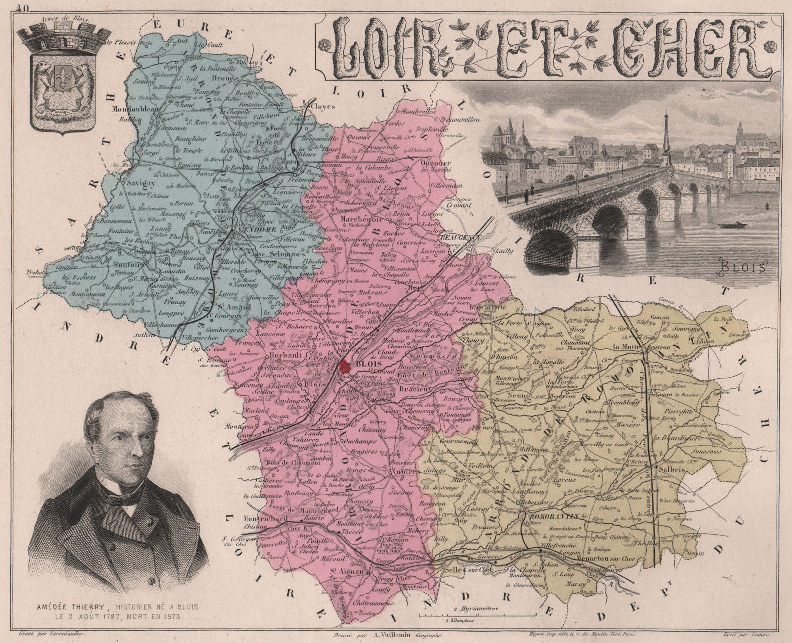 LOIR-ET-CHER. Département. Blois. Thierry. VUILLEMIN 1879 old antique map